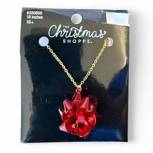 Christmas shoppe red bow necklace